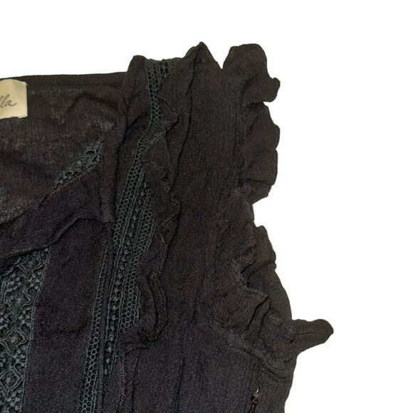 Cleobella Romper Womens Size S Black Sleeveless Ruffle Lace Button Front Pockets - Picture 3 of 9